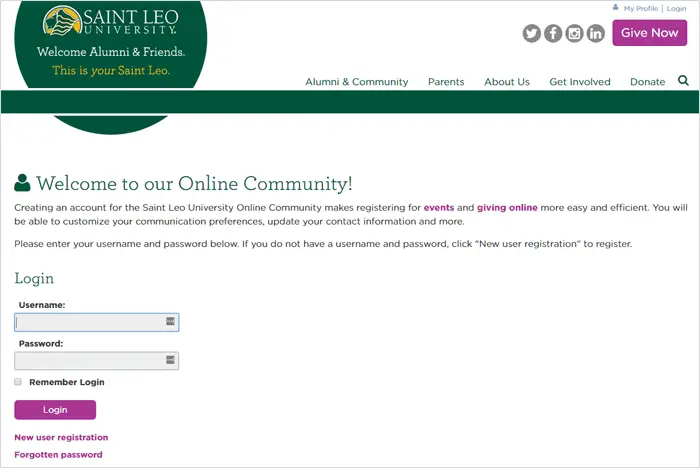 Saint Leo University Login Form