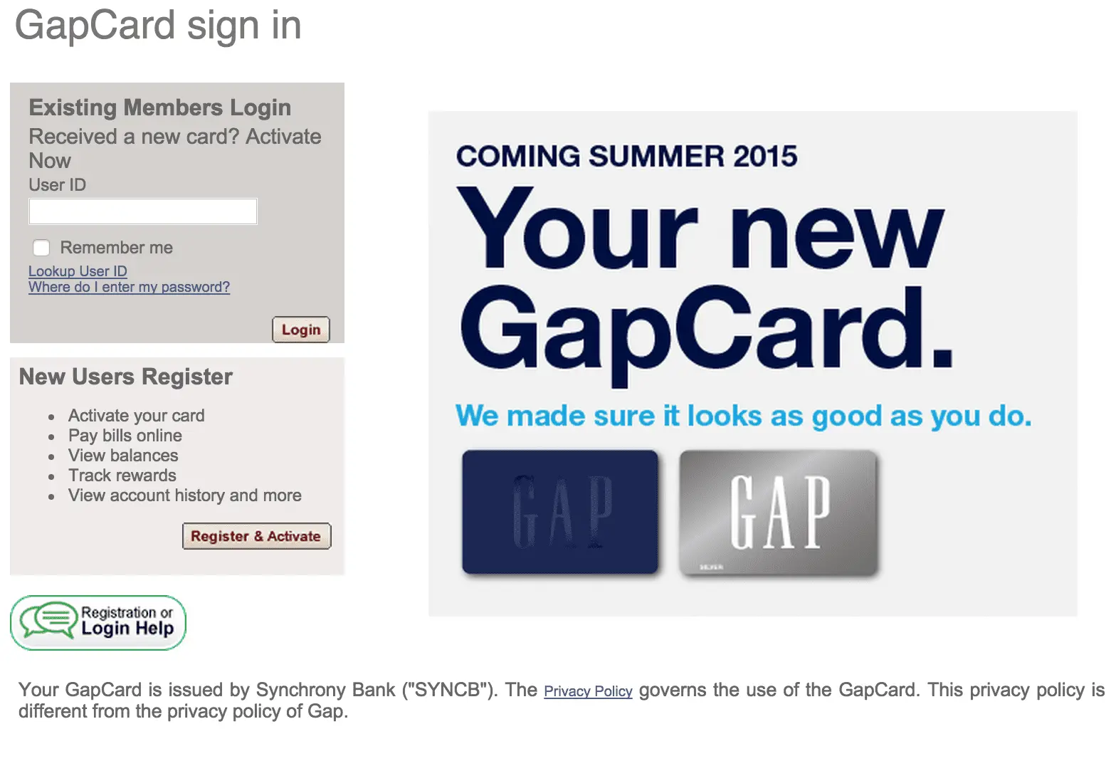login guide for Gap Credit Card