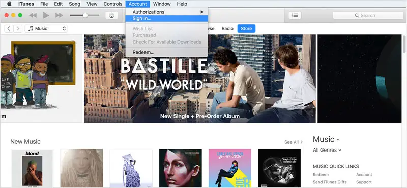 Mac OS iTunes account sign in