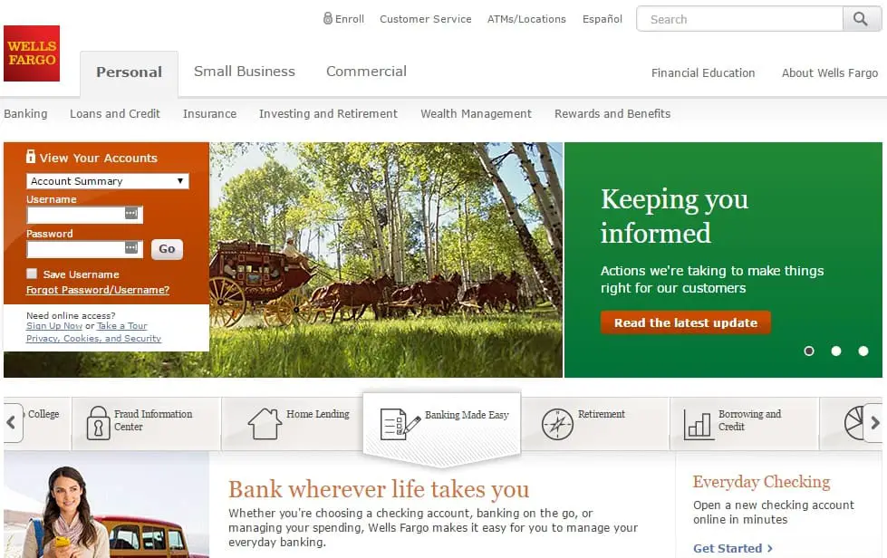 wells fargo online banking sign in page