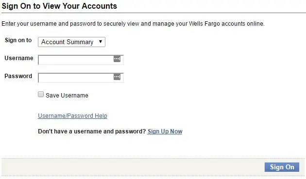 Wells Fargo online login