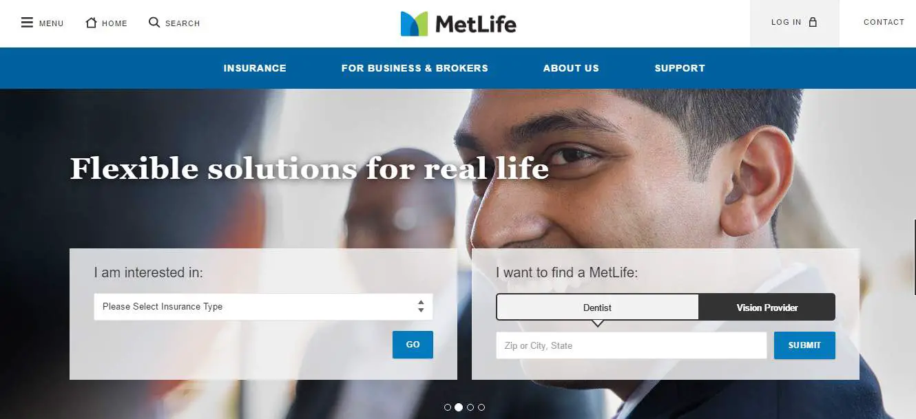 Screenshot from the Metlife login homepage