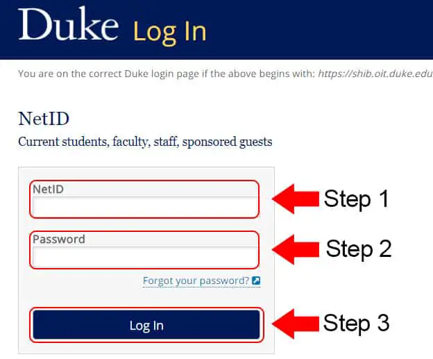 login steps for Duke University